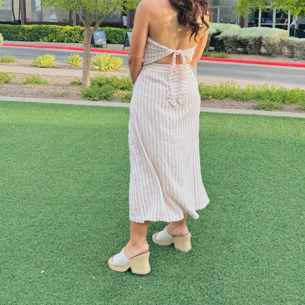 Americana Picnic A-Line Maxi Skirt A New Day Pink/Cream Striped Small AND Top XS